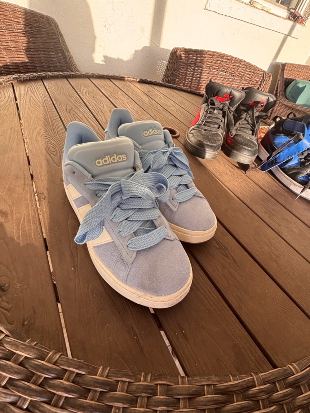 adidas Light Blue Suede Sneakers with White Stripes